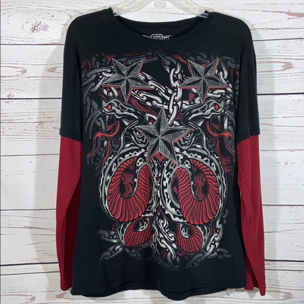 MMA Elite Graphic Black/Red Thermal Sleeves Sz L